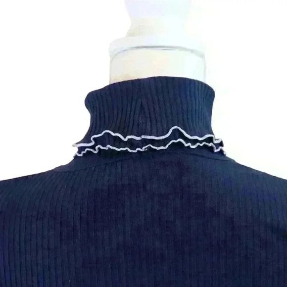 J.Crew Navy Blue Lettuce Edge Ribbed Long Sleeve Turtleneck Size Small - Picture 5 of 9